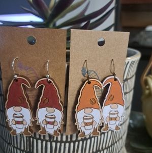 Wooden hand painted gnome earrings